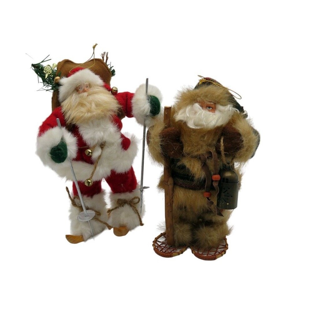 Kurt Adler Santa with Snow Shoes and Old World Ski Santa Ornaments Figurines 9"
